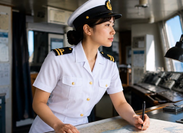 海図を確認する航海士